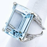 Vintage 14K White Gold 24.63 Carats Aquamarine & Diamond Ring