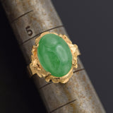 Vintage 18K Yellow Gold 5.08 Ct Green Jade Cocktail Ring