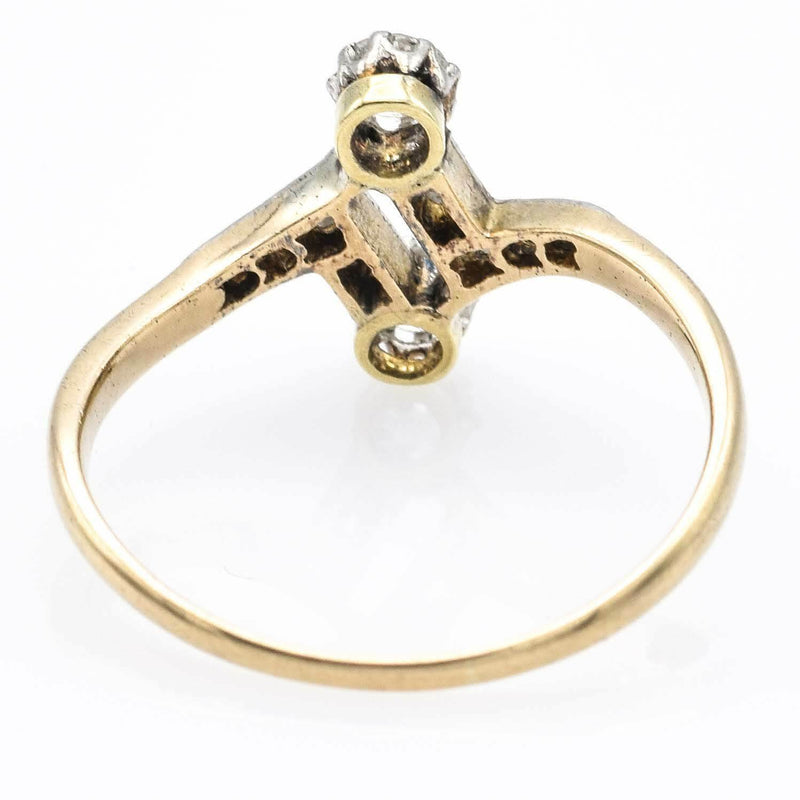 Antique 14K Yellow Gold Euro & Mine Cut Diamond Art Deco Band Ring