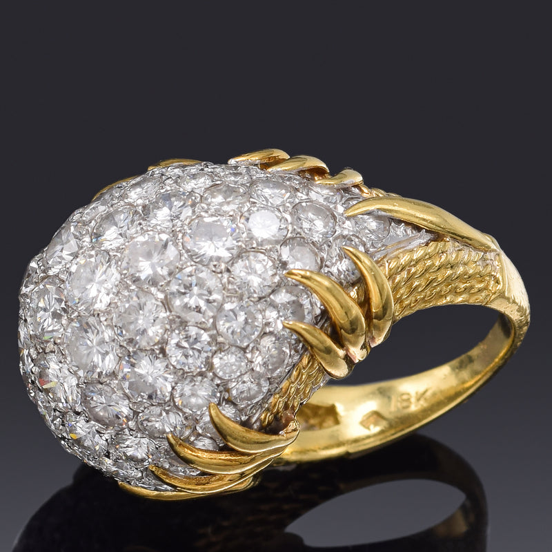 Vintage 18K Yellow Gold 8.67 TCW Diamond Cluster Cocktail Ring