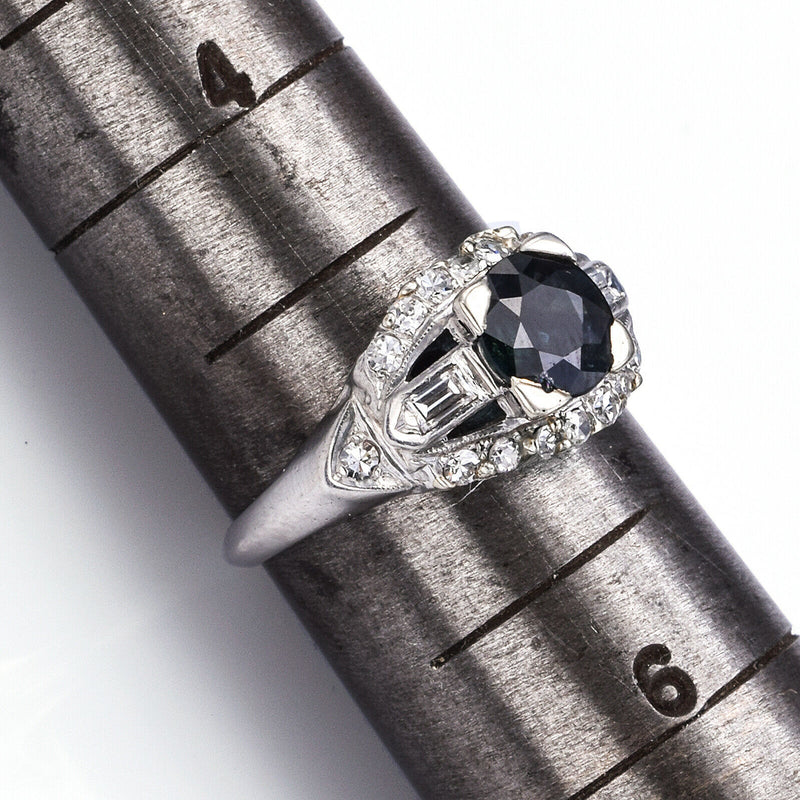 Vintage Platinum Sapphire & 0.52 TCW Diamond Band Ring