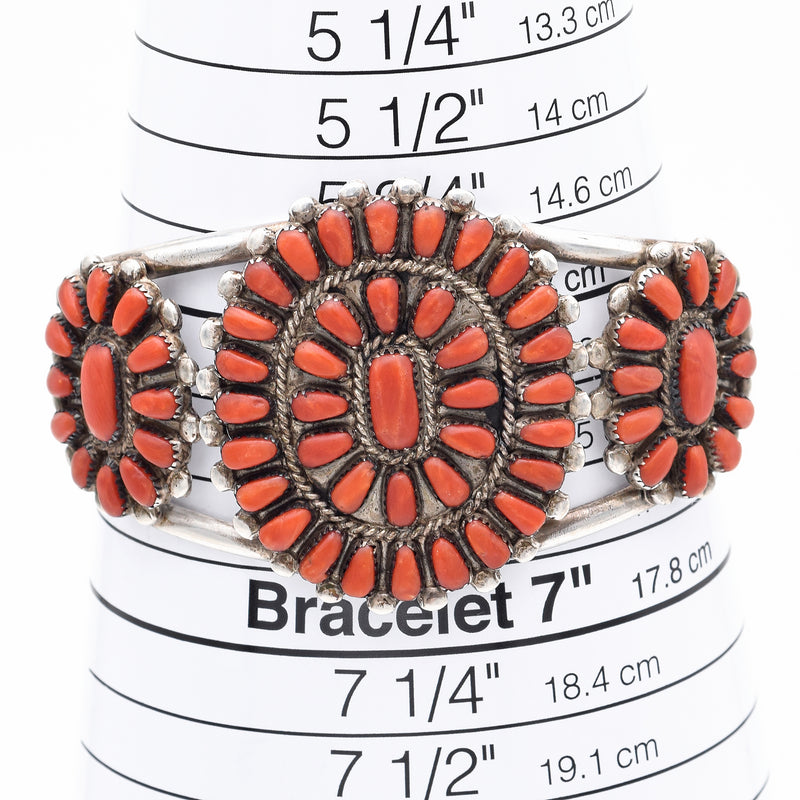 Vintage Marie Donna Besselente Zuni Sterling Silver Red Coral Cuff Bracelet