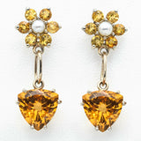 Antique 14K Yellow Gold 7.00 TCW Citrine & 3.5 mm Sea Pearl Dangle Earrings