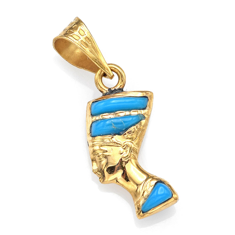 Vintage 18K Yellow Gold Lapis Turquoise Egyptian Queen Nefertiti Mask Charm Pendant