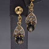 Antique 10K Yellow Gold Black Sapphire & Crystal Necklace Earrings Set