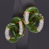 18K Gold Green Jade & 7.48 TCW Diamond Cable Link Necklace Earrings Bracelet Set
