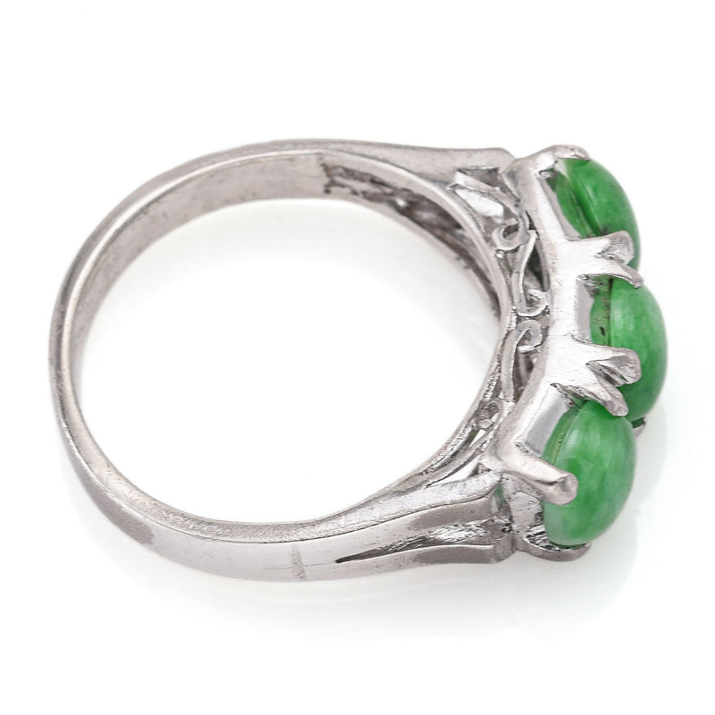 Vintage Sterling Silver Green Jade Three-Stone Band Ring