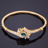 Vintage 18K Yellow Gold Emerald & 1.29 TCW Diamond Hinged Bangle Bracelet