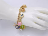 Vintage Tagliamonte, OTC & More 14K & 18K Gold Glass Enamel 17 Charms Bracelet