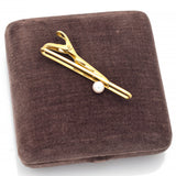 Vintage MIKIMOTO Tokyo 14K Yellow Gold Sea Pearl Tie Bar Clip + Box Booklet 4.6G