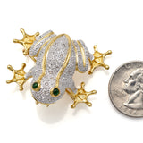 Vintage 14K Yellow Gold Emerald & 0.40 TCW Diamond Frog Brooch Pin Pendant