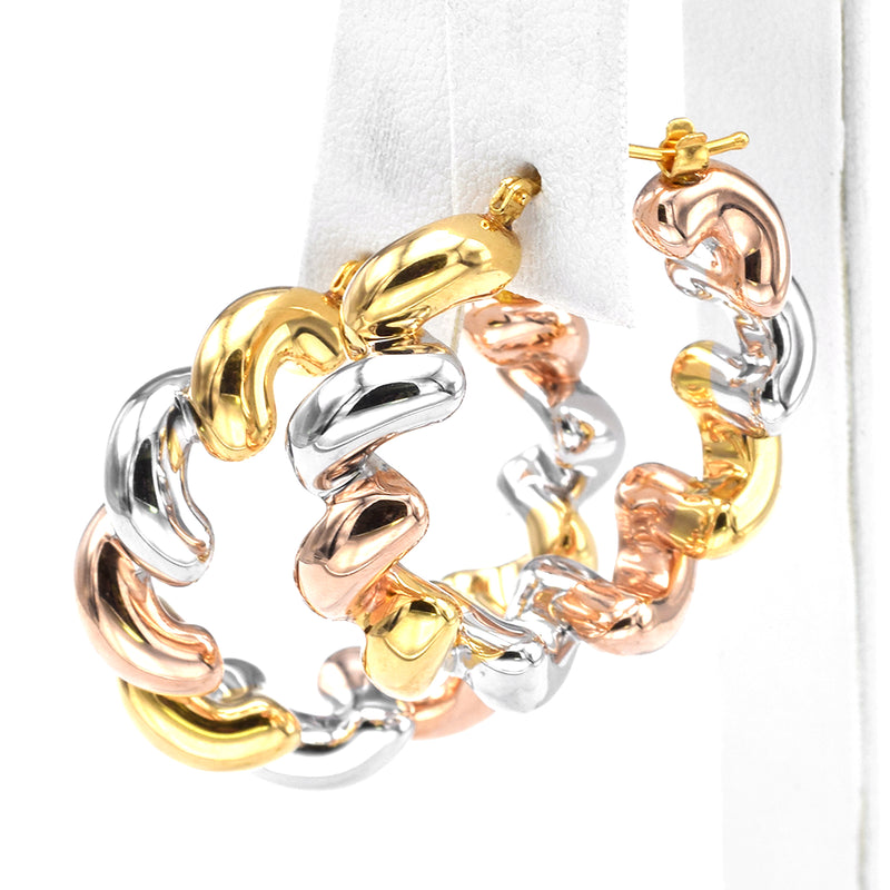Milor Vintage Italian 14K Multi-Tone Gold Wave Hoop Dangle Earrings