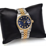 1984 Rolex Two Tone Datejust Ref. 16013 36mm Blue Diamond Dial Watch