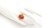 Vintage 14K Yellow Gold Red Coral Cabochon Oval Cocktail Ring