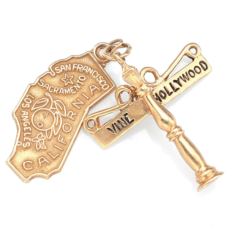 Vintage 14K Yellow Gold Hollywood & Vine California Charm Pendant