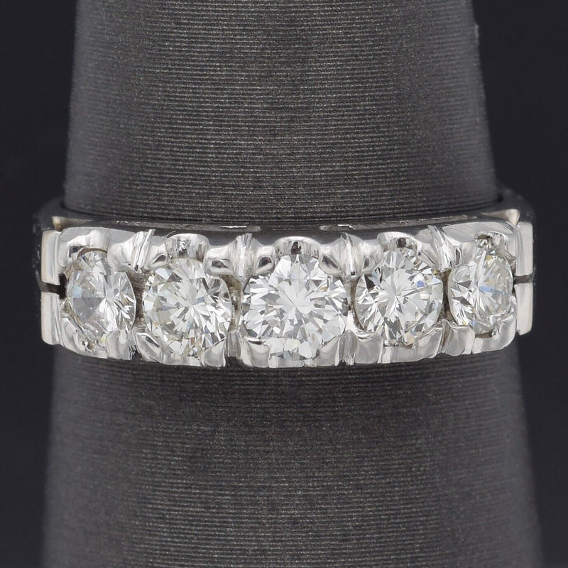 Vintage 14K White Gold 1.09 TCW Diamond Semi-Eternity Band Ring 4.0G Size 6