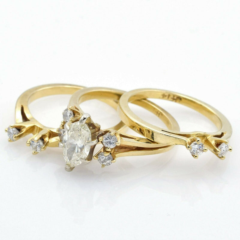 Vintage 14K Yellow Gold 0.84 Ct Marquise Diamond Three-Piece Ring Set