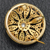 Antique 14K Yellow Gold Diamond Art Deco Round Brooch Pendant D/E VS-1