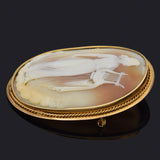 Antique 14K Yellow Gold Cameo Shell Large Oval Brooch Pin