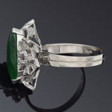 Vintage 18K White Gold Imperial Green Jade & Diamond Cocktail Ring