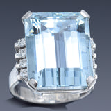 Vintage 14K White Gold 21.19 Ct Aquamarine & 0.48 TCW Diamond Ring