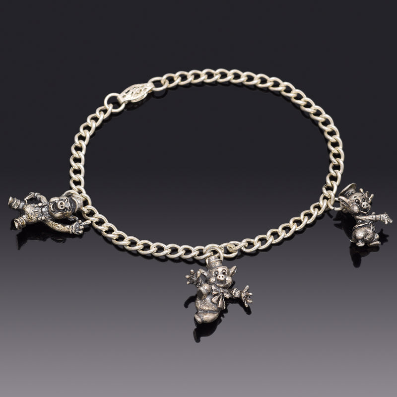 Vintage Sterling Silver Disney Characters Three Little Pigs Charm Bracelet 13.4G