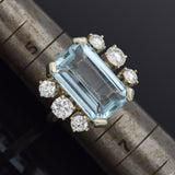 Vintage 14K White Gold 13.9 Ct Aquamarine & 1.73 TCW Diamond Cocktail Ring