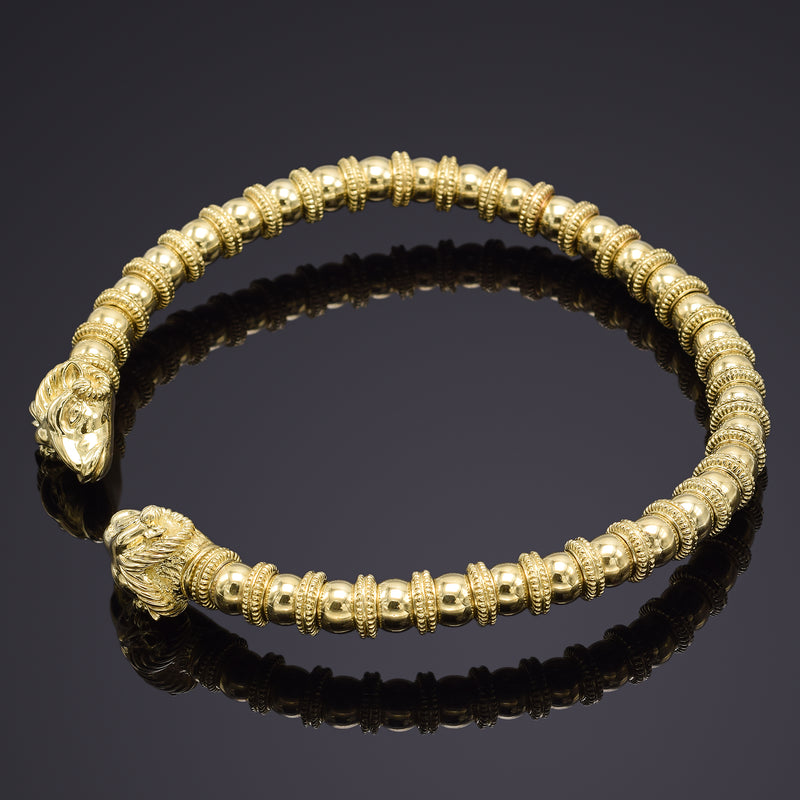 Vintage Heavy 18K Yellow Gold Italian Ram Head Collar Necklace