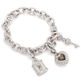 Judith Ripka Sterling Silver Topaz Diamonique CZ Heart, Key, Lock Bracelet Pouch