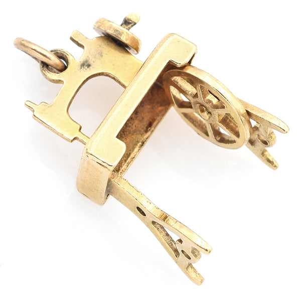 Vintage 14K Yellow Gold Treadle Sewing Machine Charm Pendant 2.2 Grams