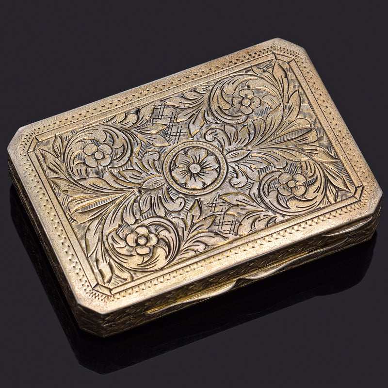 Antique Sterling Silver & Gilt Lapis Inlay Etched Trinket Case Box