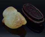 Antique White Red Mutton Fat Jade Carved Lion Beast Figurine with Stand