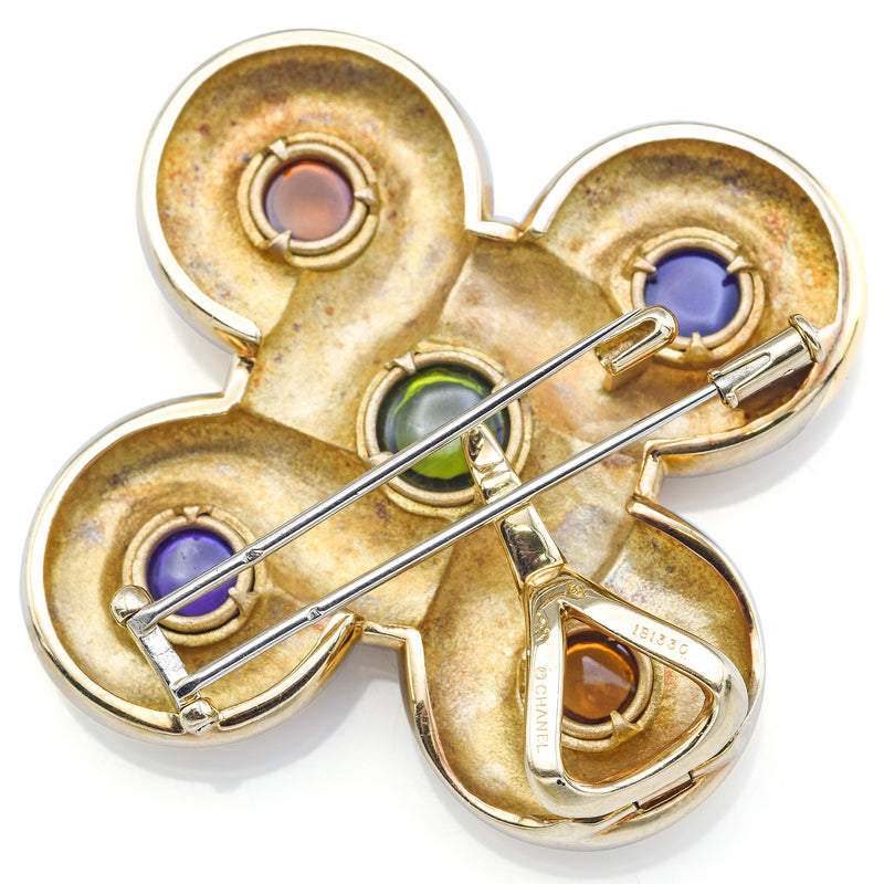 Chanel Coco 18K Yellow Gold Amethyst, Peridot, Citrine Pendant Brooch –  Blue Ribbon Rarities