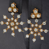 Vintage 14K Gold Diamond & Pearl Snowflake Ear Jacket Earrings