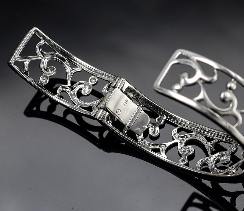 Leslie Greene 18K White Gold 1.20 TCW Diamond Hinged Cuff Bracelet