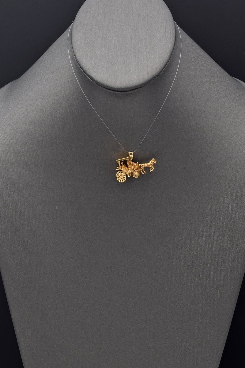 Vintage 14K Yellow Gold Horse Carriage Charm Pendant 7.4 Grams