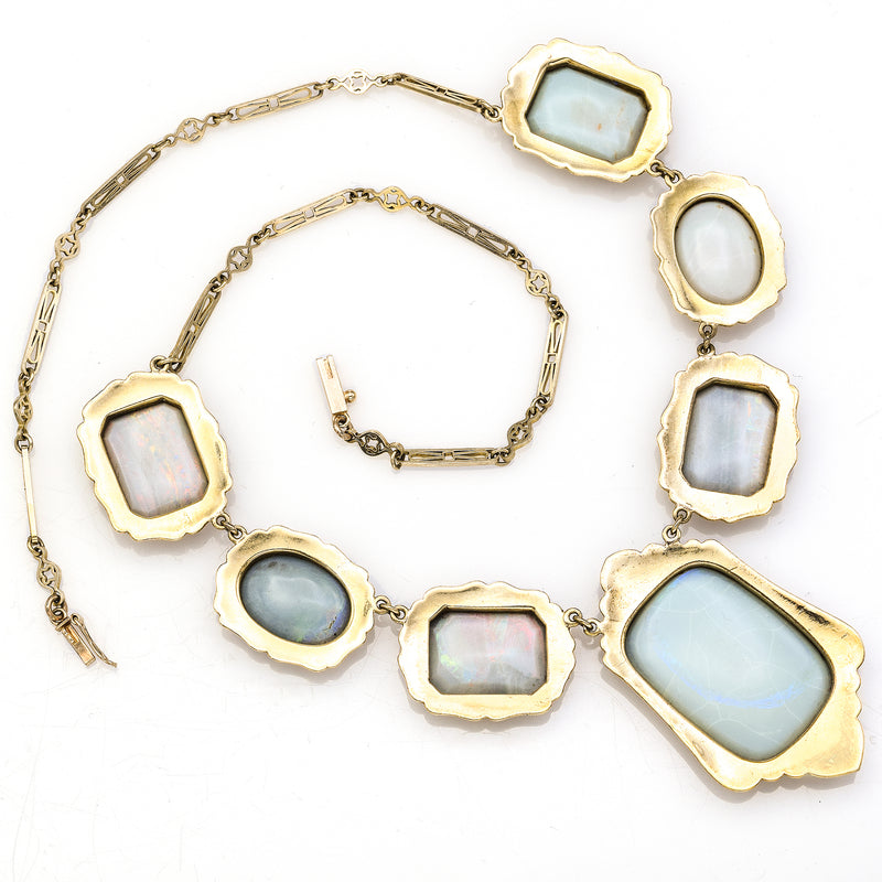 Antique 14K Yellow Gold Victorian Enamel Opal Necklace