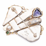 Vintage Janet Sherman Sterling Silver 14K Gold Black Opal & Pearl Brooch Pendant