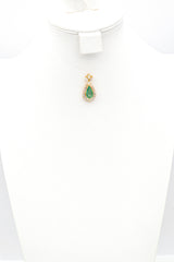 Vintage 18K Yellow Gold 2.35 Ct Emerald & 2.22 TCW Diamond Pear Pendant