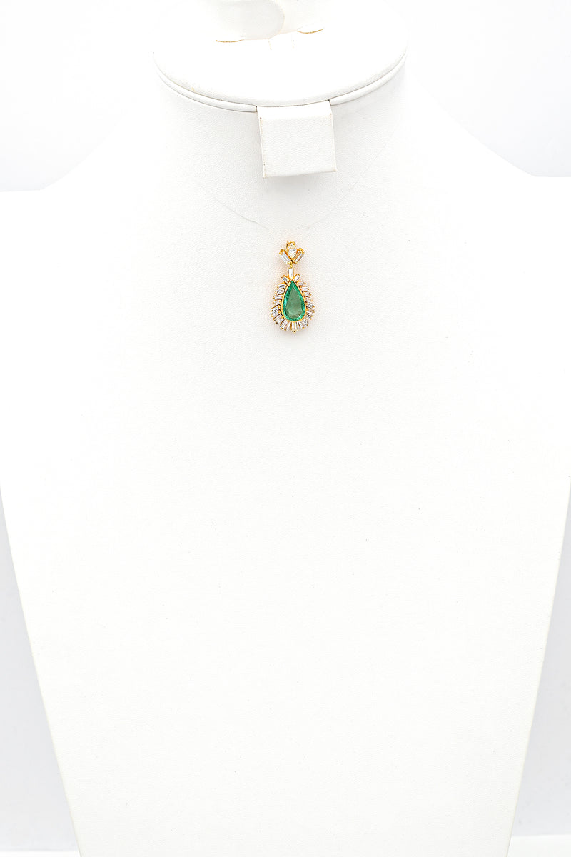 Vintage 18K Yellow Gold 2.35 Ct Emerald & 2.22 TCW Diamond Pear Pendant