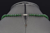 GIA Antique Platinum Translucent Green Omphacite Jade & Diamond Beaded Necklace