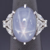 GIA Certified Platinum 32.02 Ct Natural Star Sapphire & 1.70 TCW Diamond Cocktail Ring