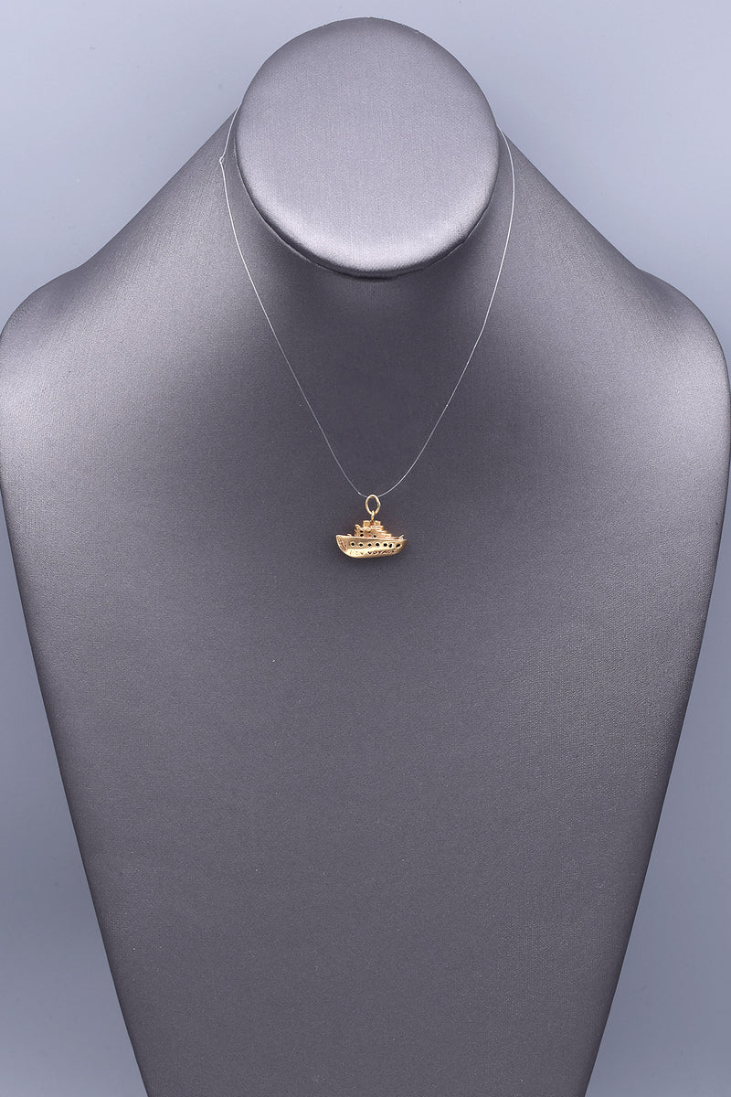 Vintage 14K Yellow Gold Red Enamel Bon Voyage Ship Charm Pendant