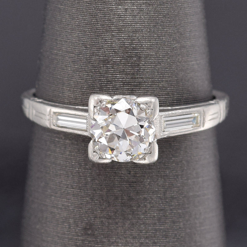 Antique Platinum 0.79 TCW Diamond Art Deco Three-Stone Band Ring