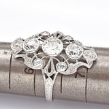 Antique Platinum Old Euro Cut Diamond Art Deco Cocktail Ring