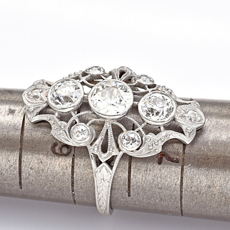 Antique Platinum Old Euro Cut Diamond Art Deco Cocktail Ring