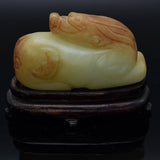 Antique White Red Mutton Fat Jade Carved Lion Beast Figurine with Stand