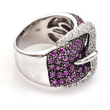 Vintage 18K White Gold Ruby & 0.50TCW Diamond Buckle Cluster Cocktail Ring