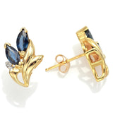 Vintage 14K Yellow Gold Sapphire & Diamond Stud Earrings