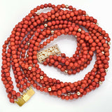 Vintage Red Coral 14k Gold Filled Multi-Strand Beaded Strand Necklace